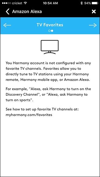 Экран добавления избранных каналов в Harmony