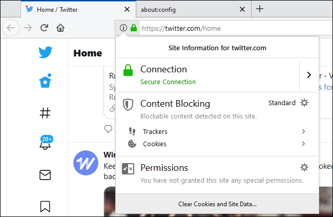 Очистка cookie Twitter в Firefox