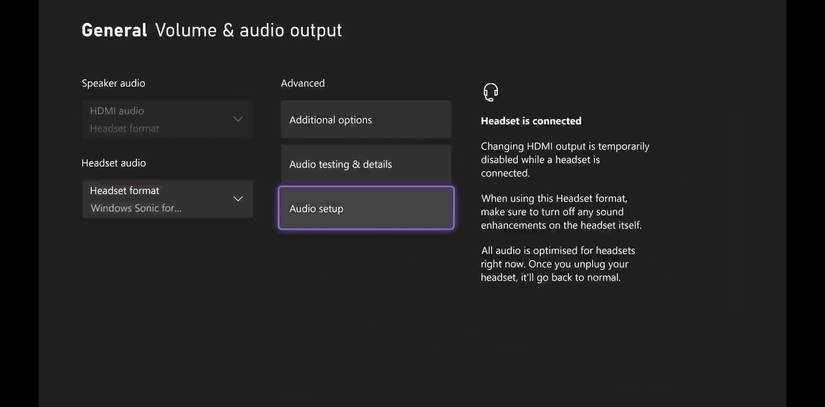 Настройки громкости и вывода аудио на Xbox с выделенным Audio Setup