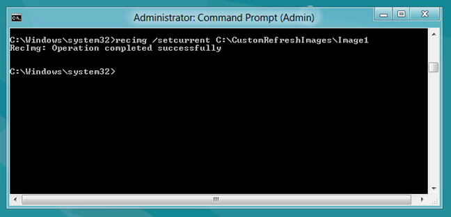 Скриншот: установка текущего образа командой recimg /setcurrent