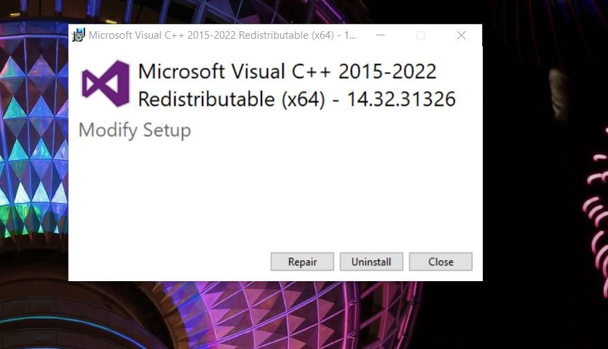 Окно установщика Microsoft Visual C++ 2015-2022