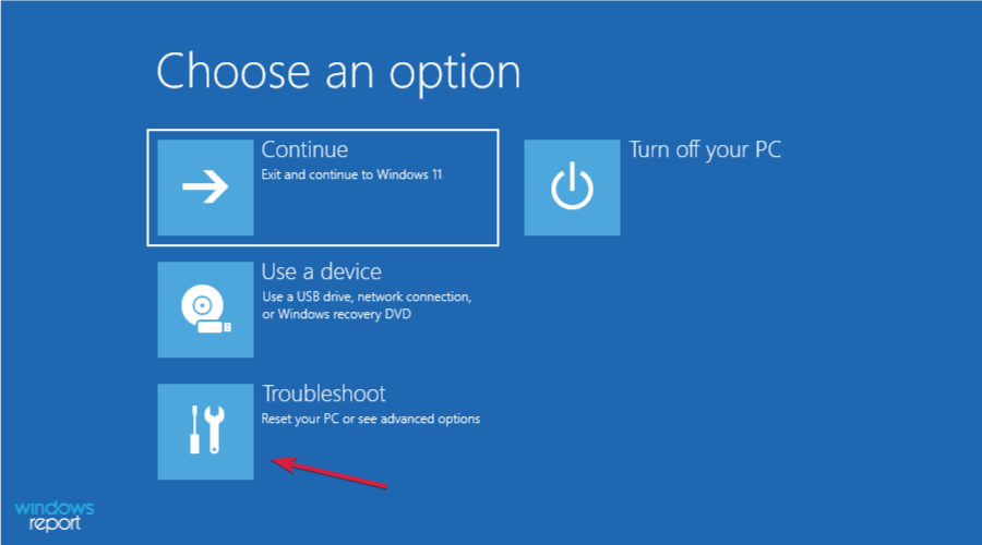 Экран 'Устранение неполадок' в среде восстановления Windows