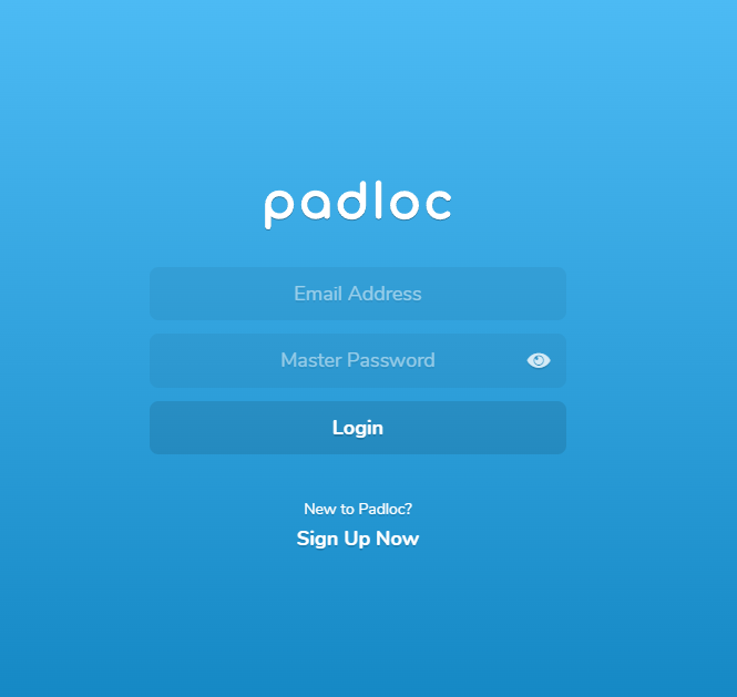 Страница входа Padloc