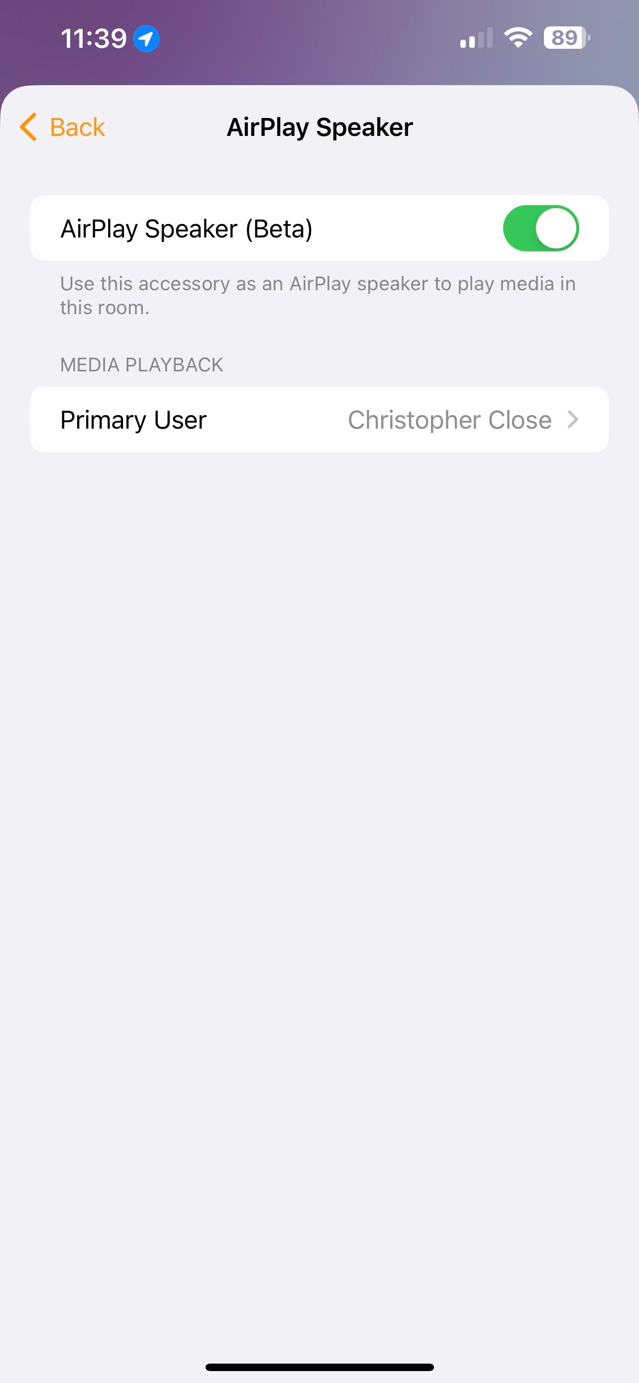 Параметры AirPlay для термостата в приложении «Дом»