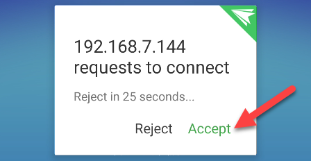 Принять запрос на подключение AirDroid