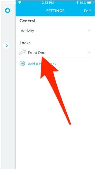 Экран настроек замка с названием устройства 'Front Door'