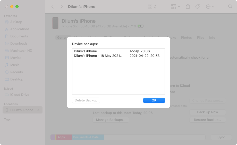 Архивация или удаление резервных копий iPhone на Mac