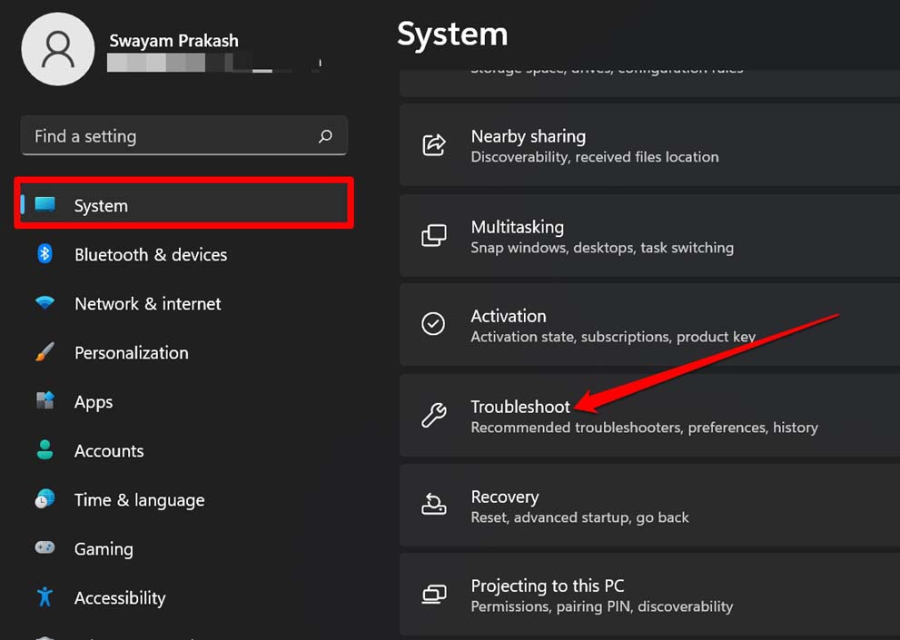 Настройки Windows 11 — раздел Устранение неполадок