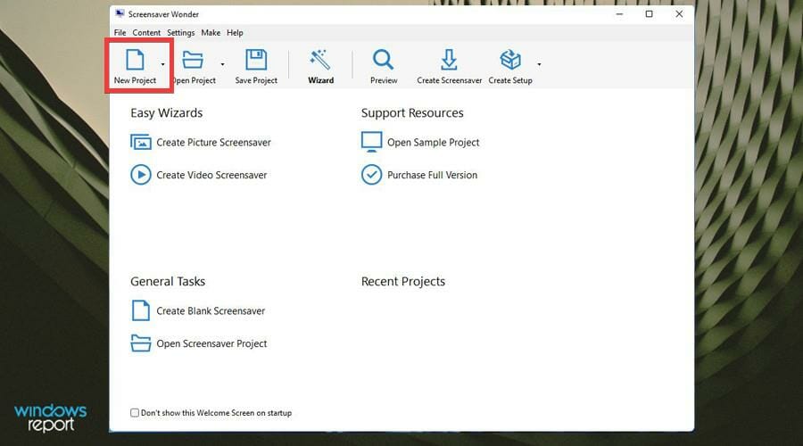 Создание нового проекта в Screensaver Wonder 7