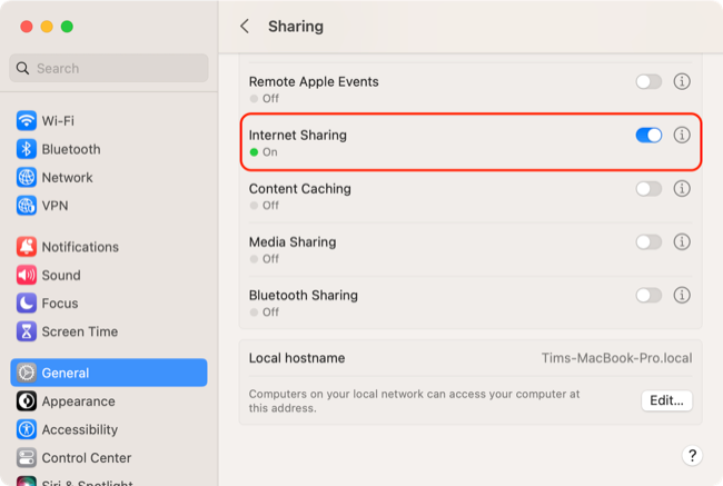 Включить Internet Sharing в macOS