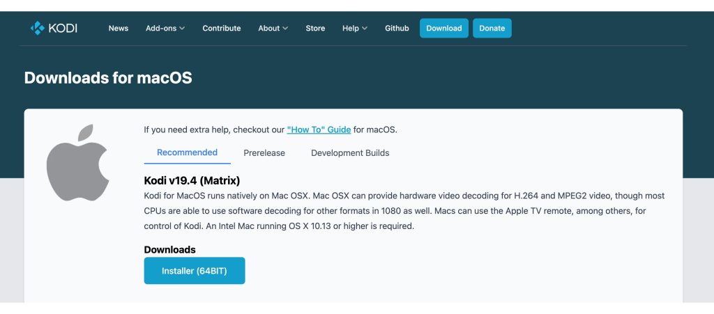 Aggiornamento Kodi su macOS