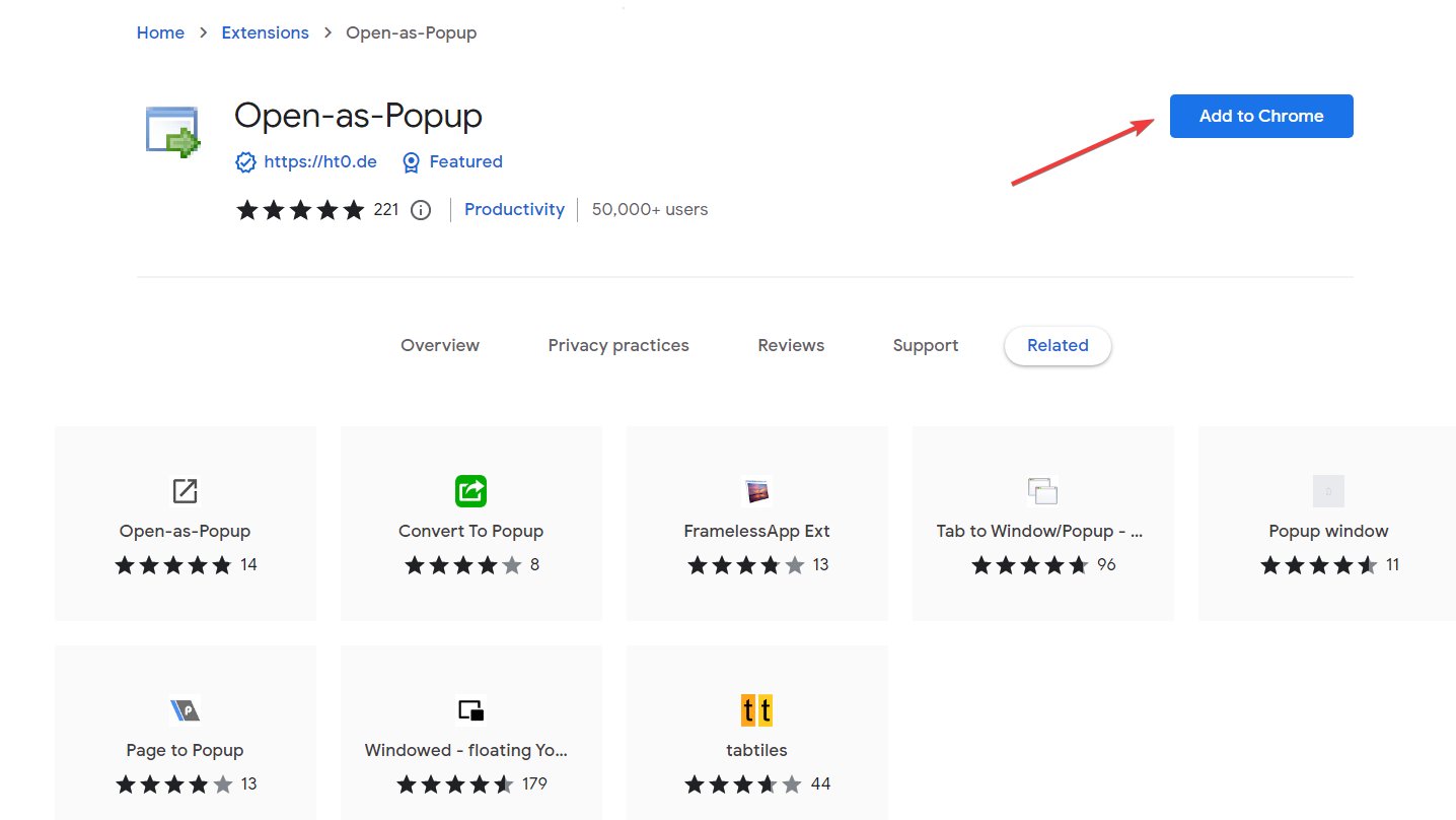 Кнопка «Добавить в Chrome» для расширения