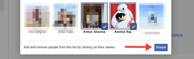 Сохранить обновлённый список Ограниченных на Facebook