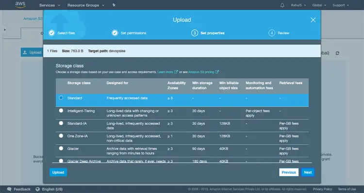 Выбор класса хранения S3 Standard
