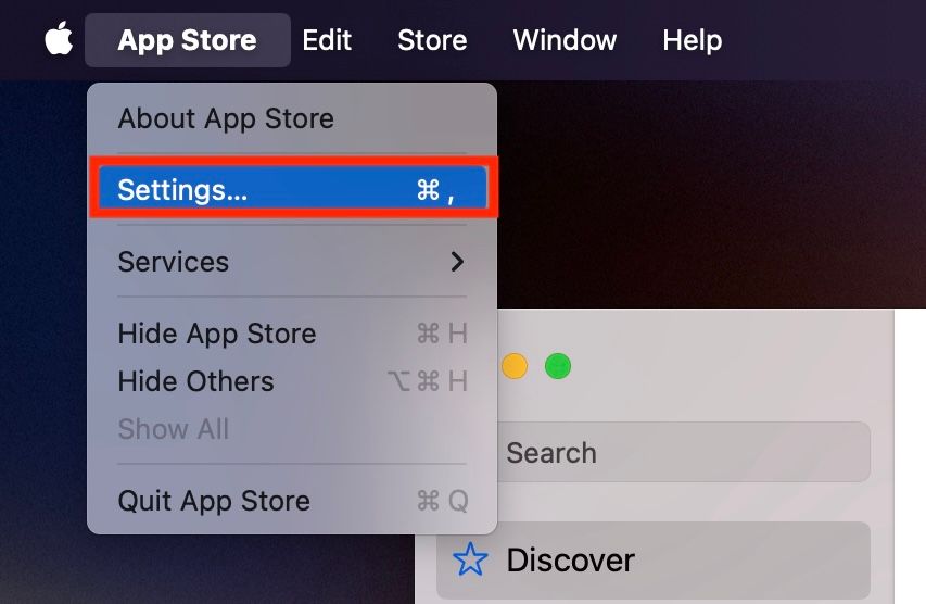 Доступ к настройкам App Store на Mac через строку меню.