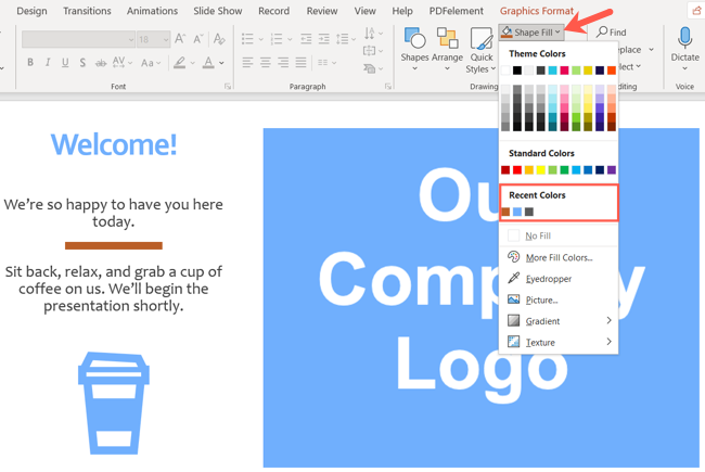 Недавние цвета на Windows