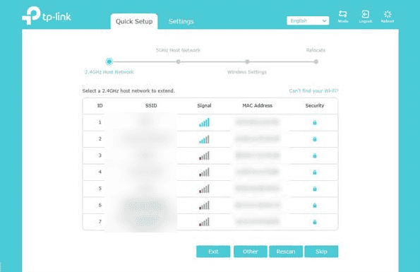 Интерфейс настройки репитера: выбор сети и ввод пароля