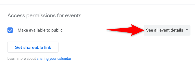 Выбор уровня доступа для общедоступного календаря