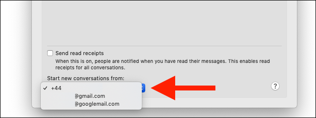Выберите номер или адрес, с которого будут начинаться новые беседы на Mac