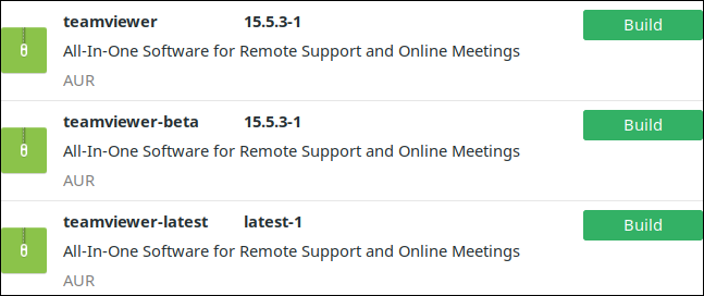 Результаты поиска в pamac с вариантом TeamViewer