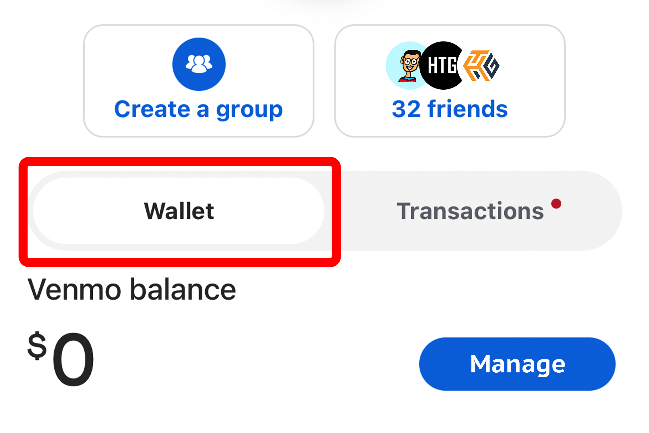 Переход в раздел 'Кошелёк' в Venmo.