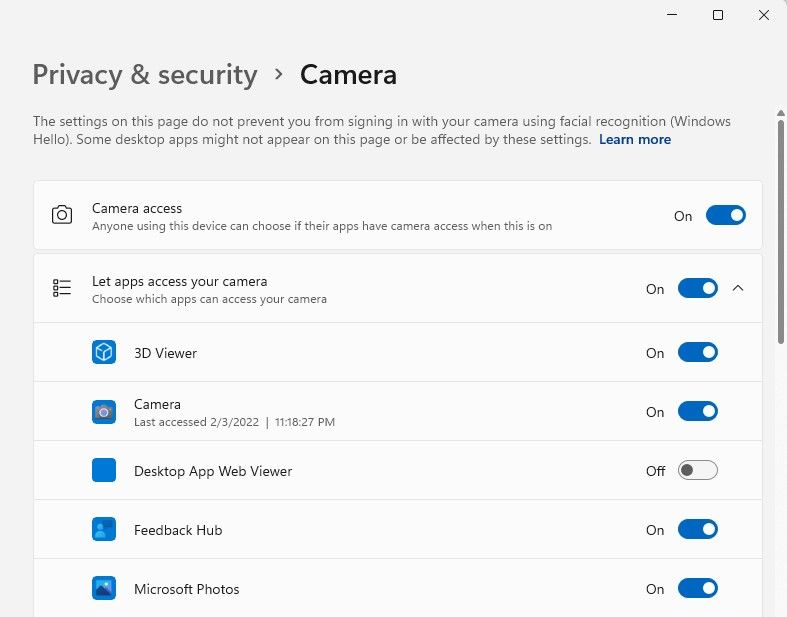 Изменение настроек безопасности доступа к камере в Windows