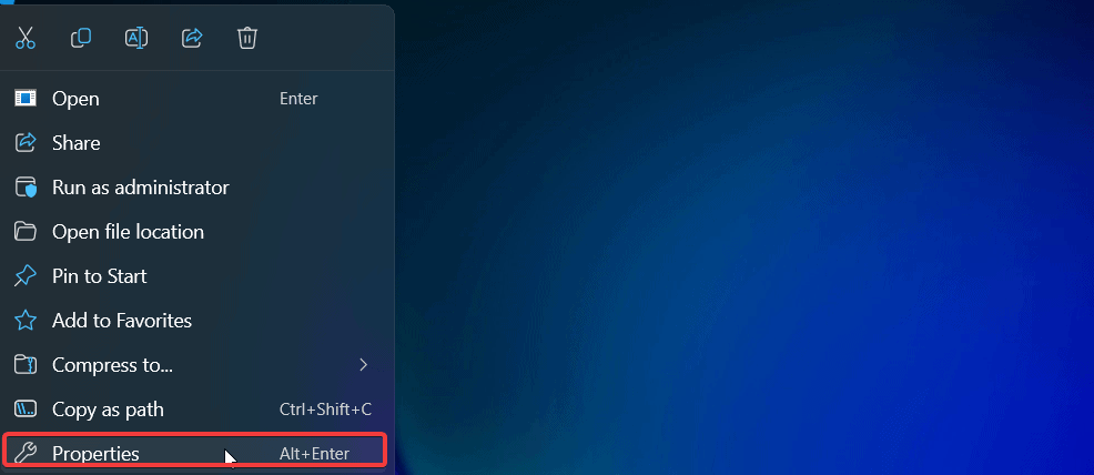 Свойства файла приложения в Windows