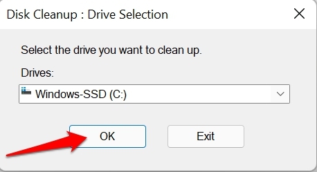 Выбор диска для очистки Windows 11