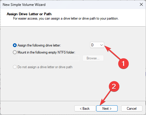 Выбор буквы диска