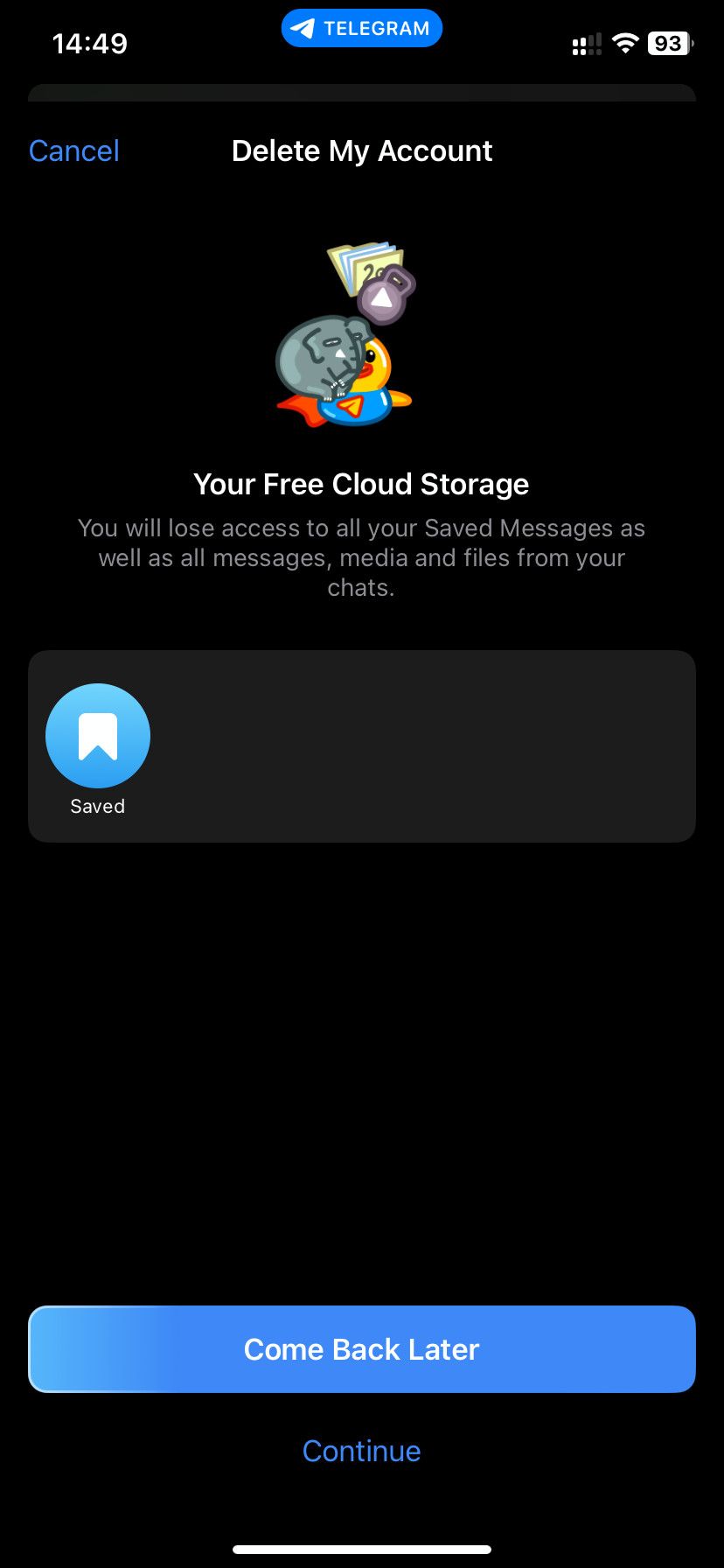 Telegram account deletion final step