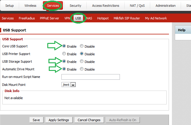 Настройки USB на DD-WRT
