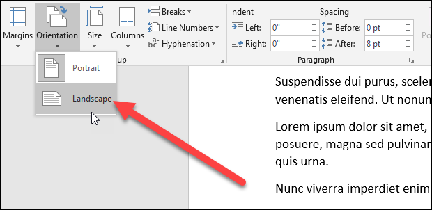 Выбор ориентации — Альбомная