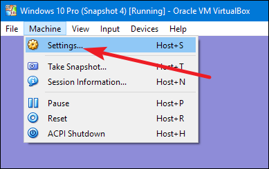 Открыть настройки виртуальной машины