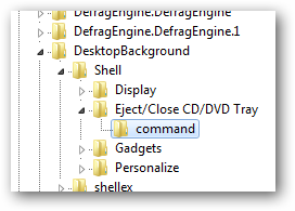 Создайте ключ command внутри ключа команды