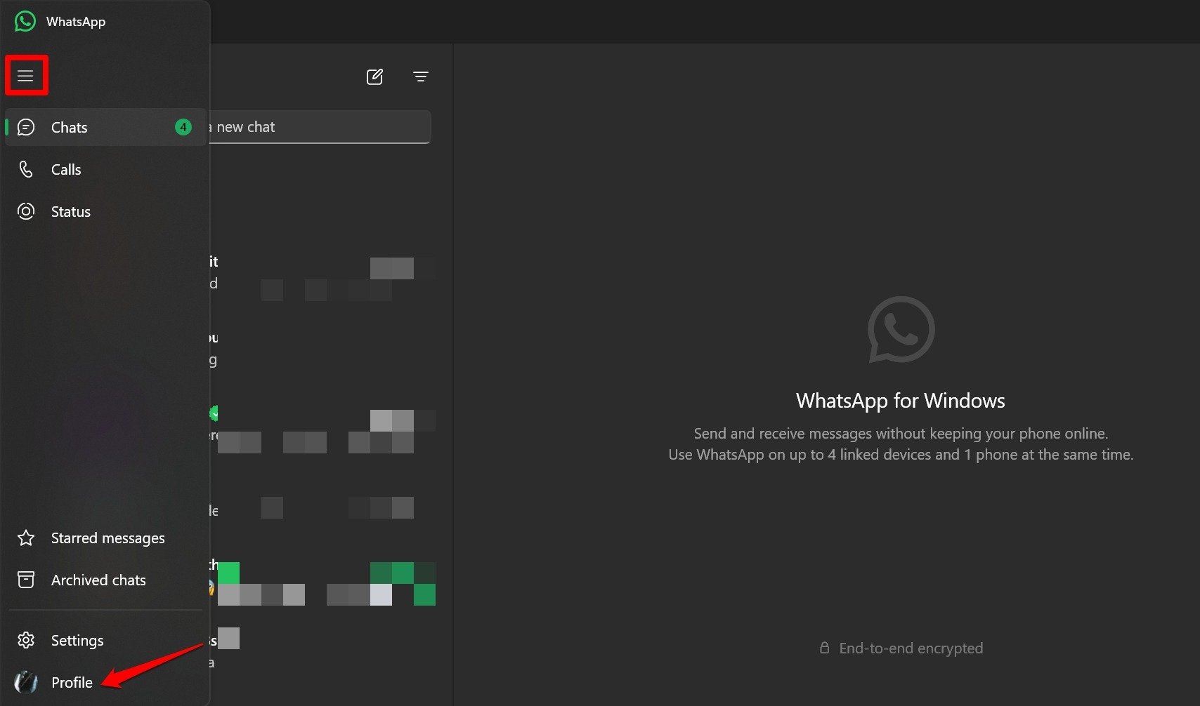 go to WhatsApp profile on the desktop app