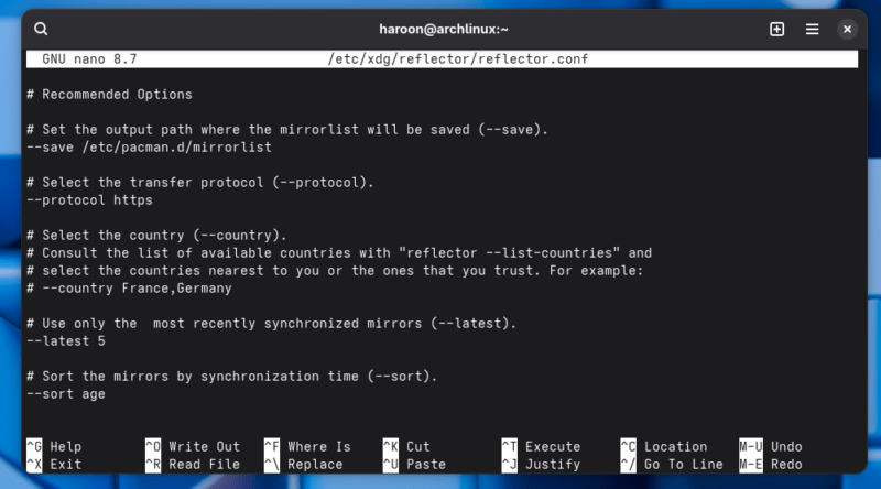 Файл конфигурации reflector с опциями