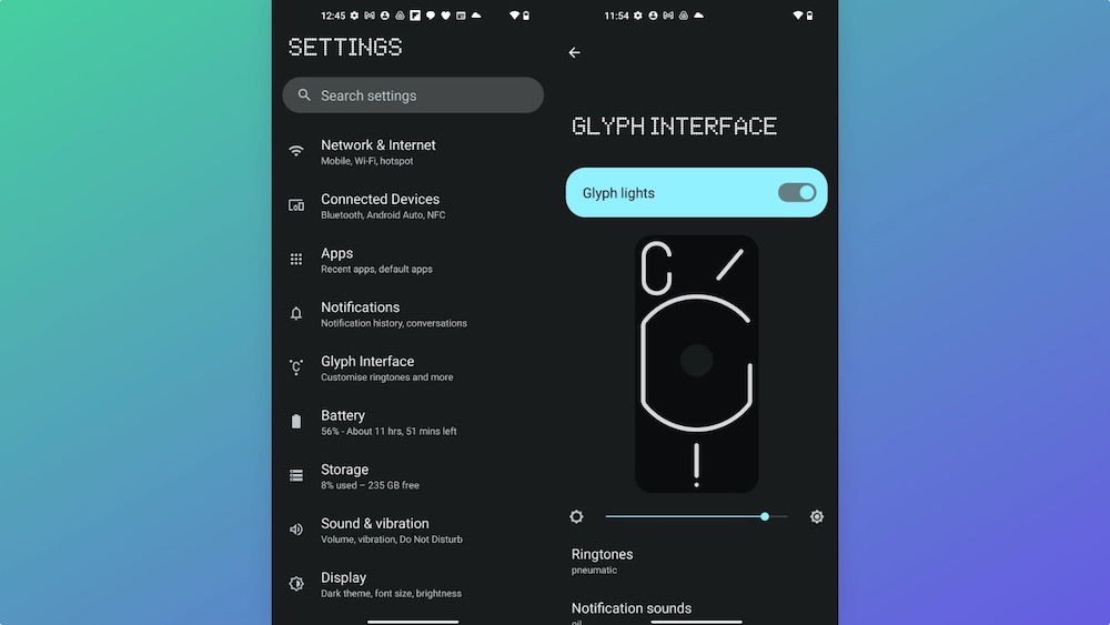 Пункт Glyph Interface в настройках Nothing Phone (1)