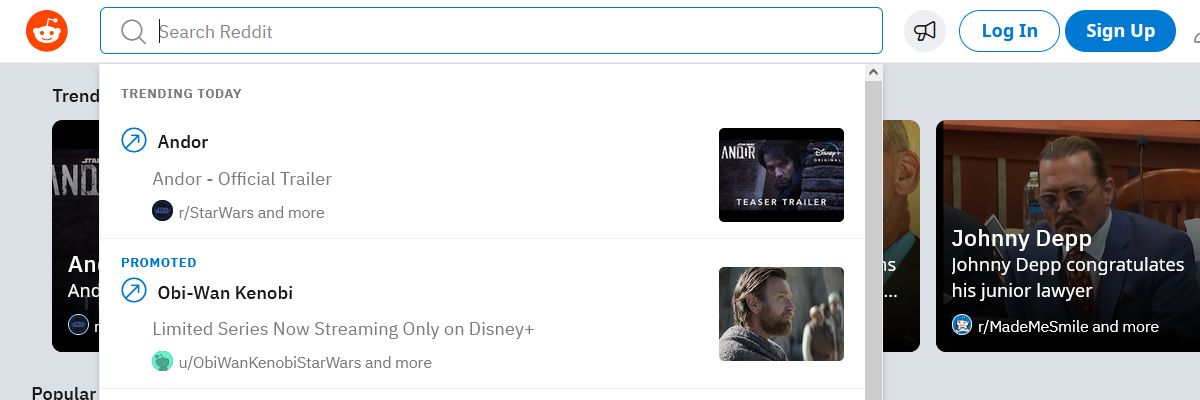Reddit's search box.