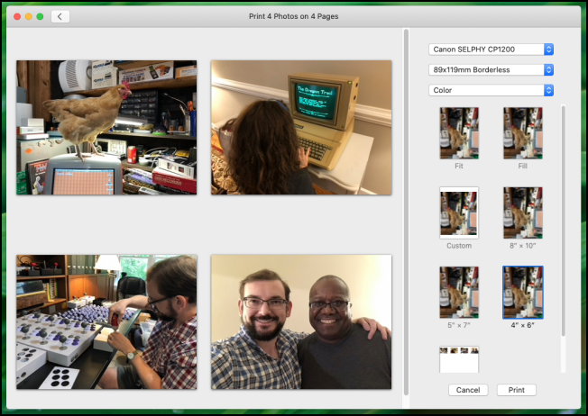 Диалог печати в приложении Photos на macOS