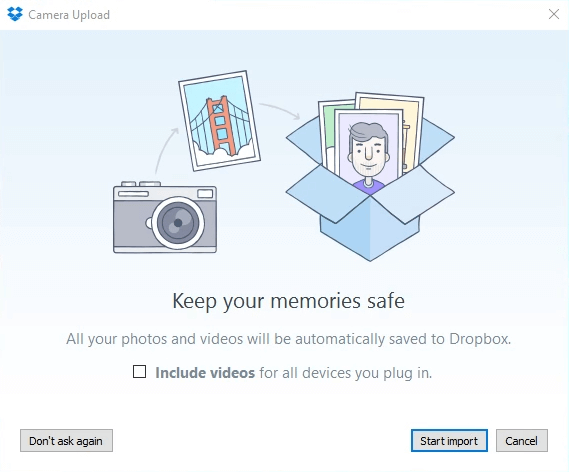 Finestra Camera Upload di Dropbox