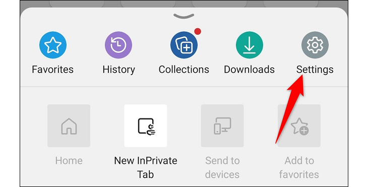 Настройки Edge — меню внизу.