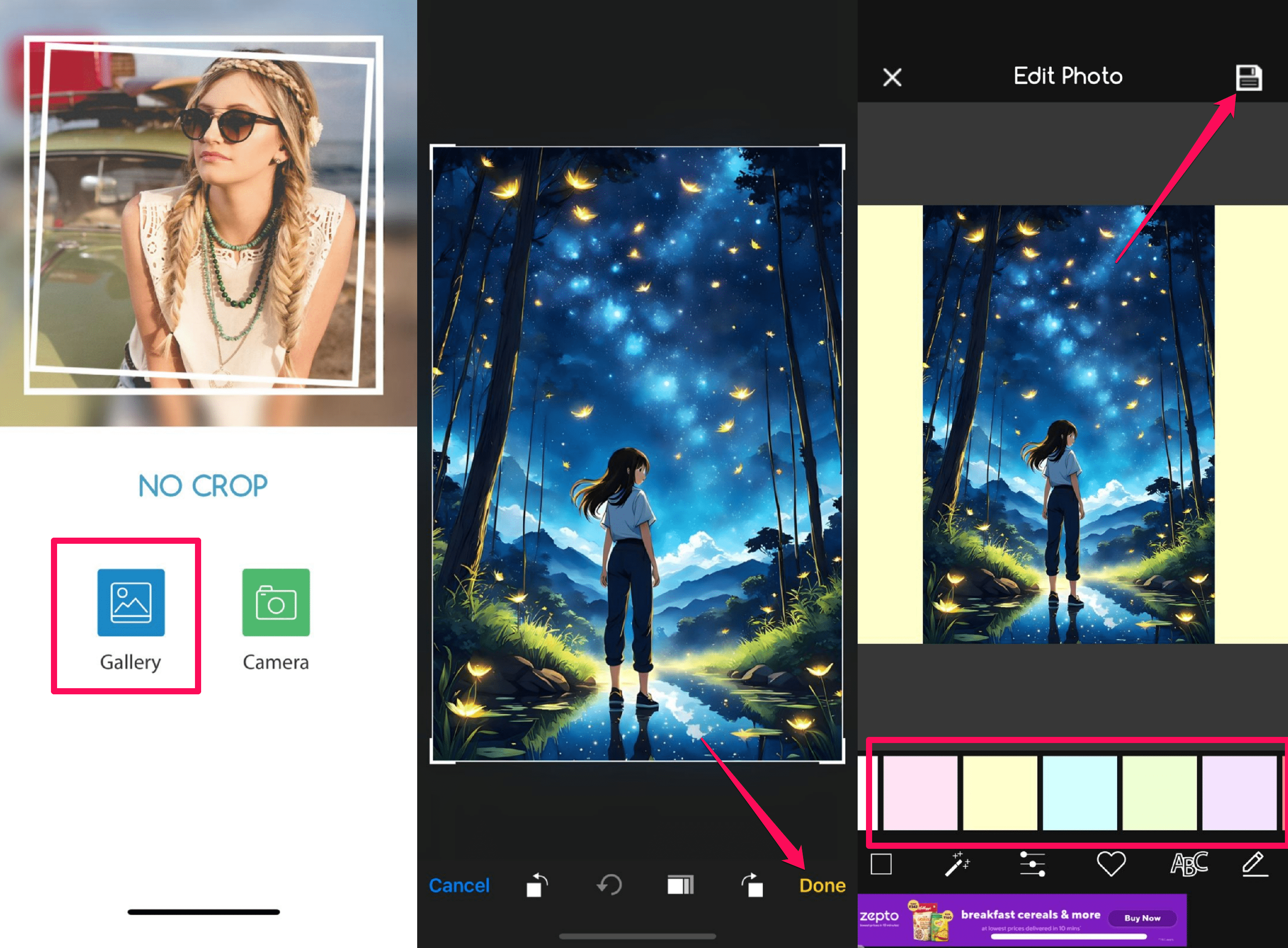 Добавление фона к изображению в приложении No Crop