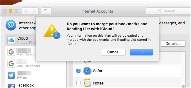 Системные настройки macOS: раздел Internet Accounts для настройки iCloud и синхронизации Safari