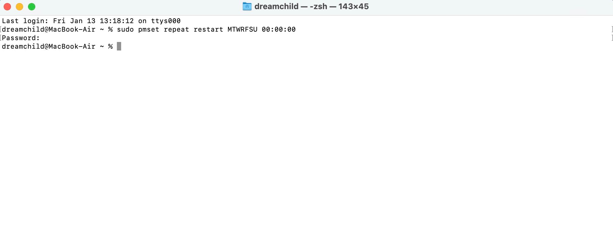 Terminal command line with restart schedule command