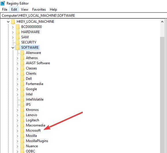 Редактор реестра: путь к MicrosoftEdgeMain