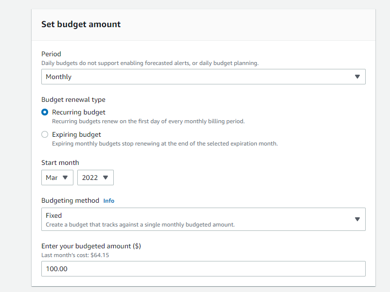 Настройка бюджета и порогов уведомлений