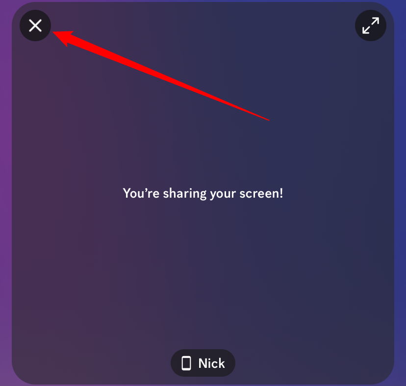 Нажмите «X» на аватаре, чтобы остановить трансляцию.
