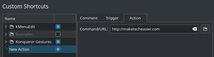 KDE: действие сочетания
