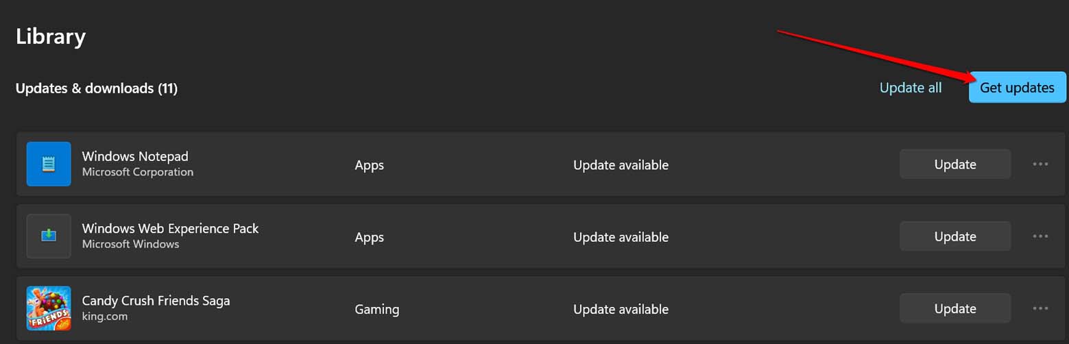 Проверка обновлений в Microsoft Store