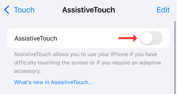 Переключатель AssistiveTouch в меню Универсального доступа.